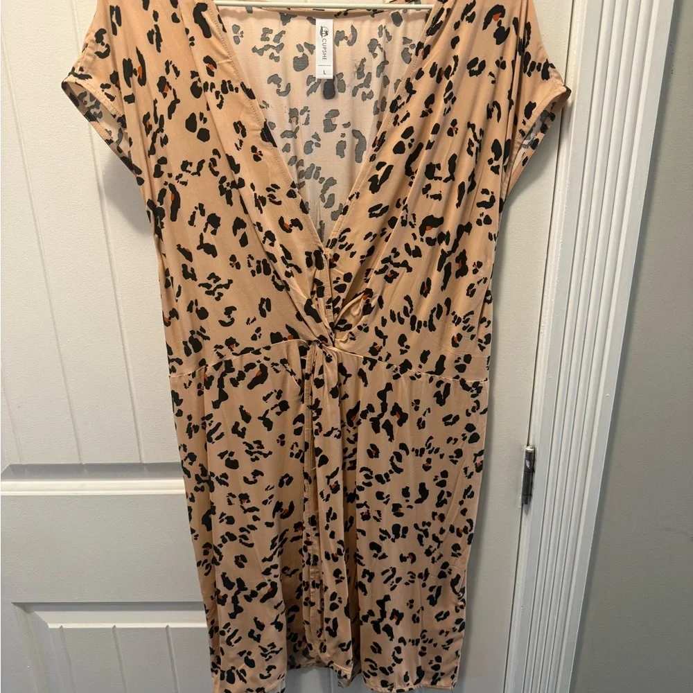 CupShe Fallon Leopard V-Neck Sleeveless Beach Dress | Size L | Like New - Picture 3 of 4